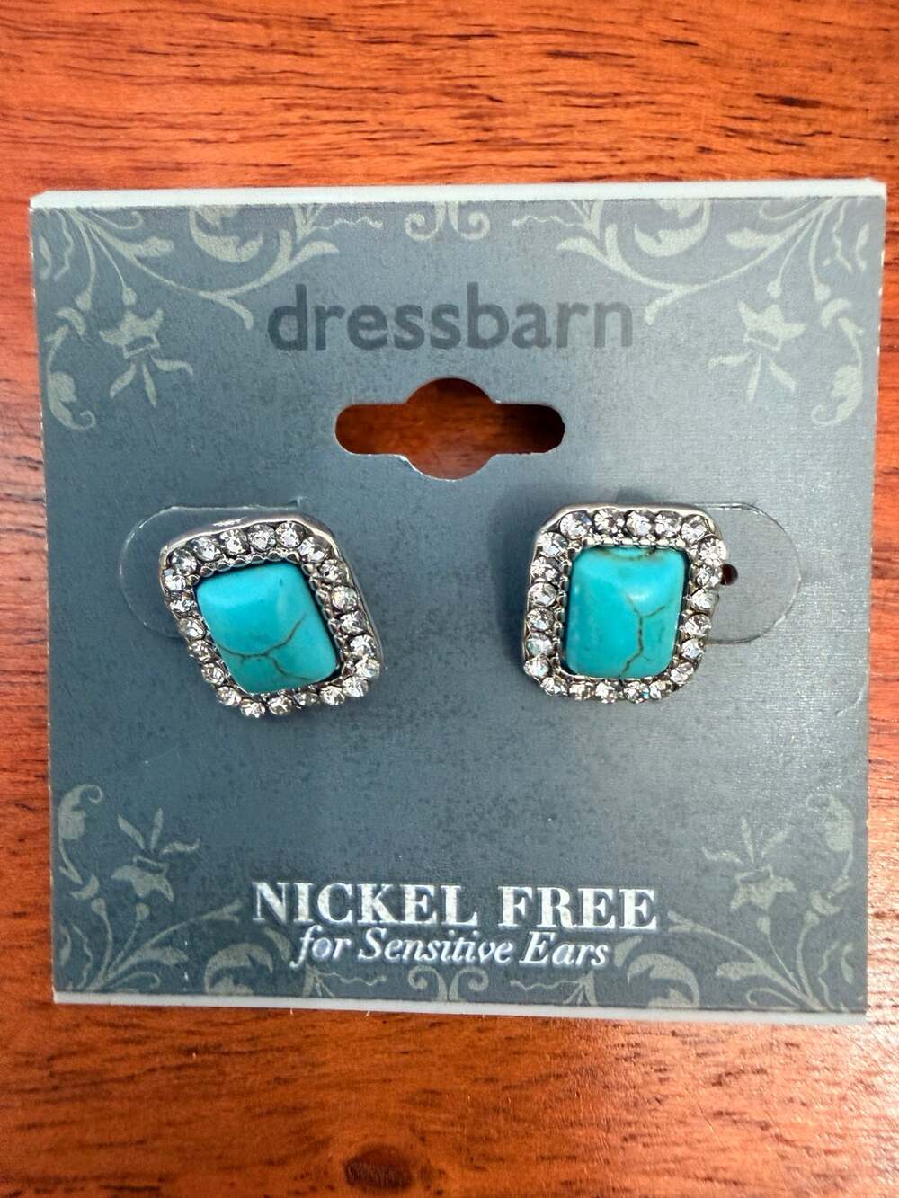New Dressbarn Blue Rhinestone Stud Earrings Nickel Free